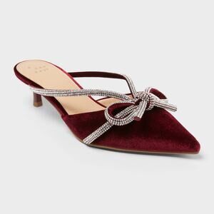 A New Day Womens Gwen Rhinestone Bow Heels Burgundy 6 NWT